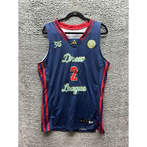 Adidas Drew League 50th Anniversary Basketball Jersey Navy Blue‎ Mens Size M